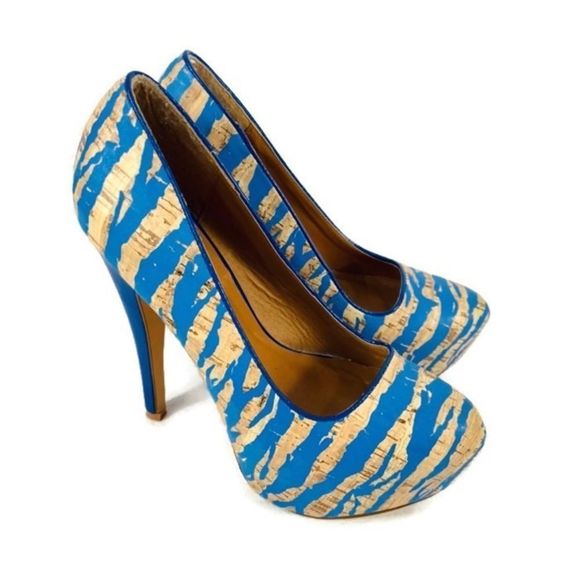Qupid Shoes - ‼️MOVING SALE‼️ Qupid cork screw with blue zebra stripes platforms